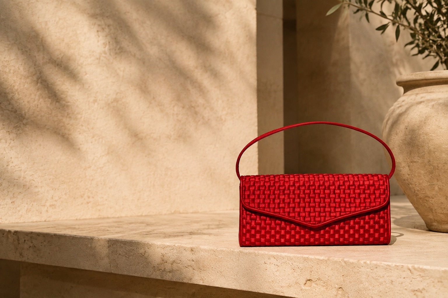 Perfect Red Signature handbag in warm architectural light